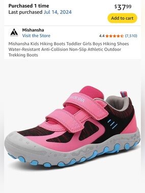 Mishansha Pink and Blue Kids Hiking Sneakers 10T/27